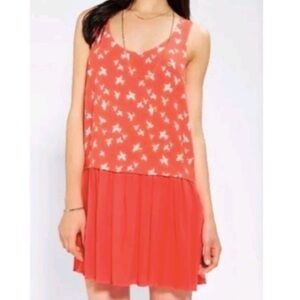 UO Cooperative Coral Bird Print Tunic Dress